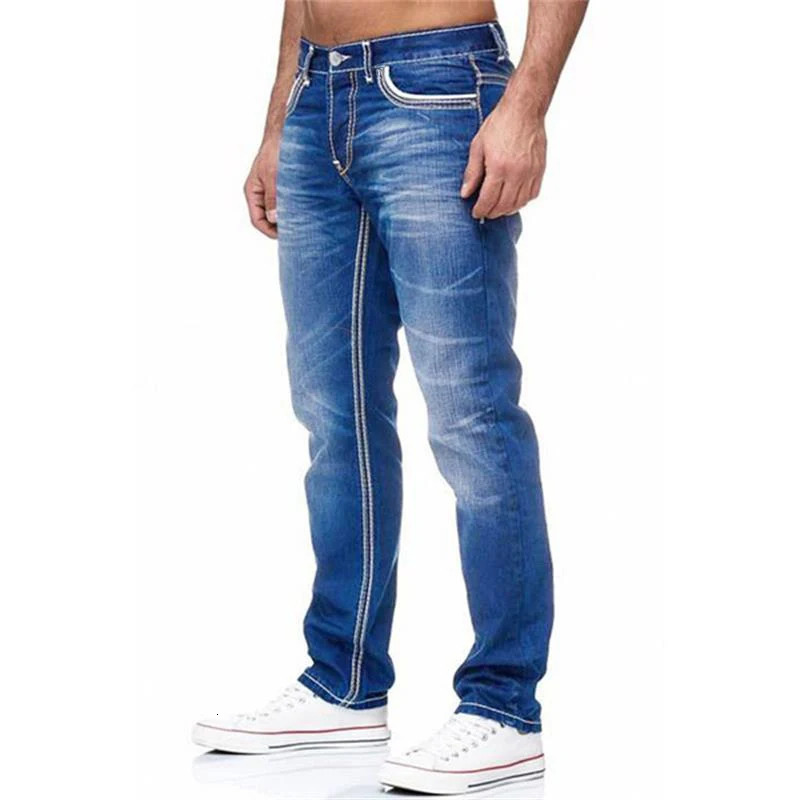 Men Jeans Solid Pockets Stretch Denim Straight Pants Spring Summer Business Casual Trousers Daily Streetwear Mens Clothing 250414