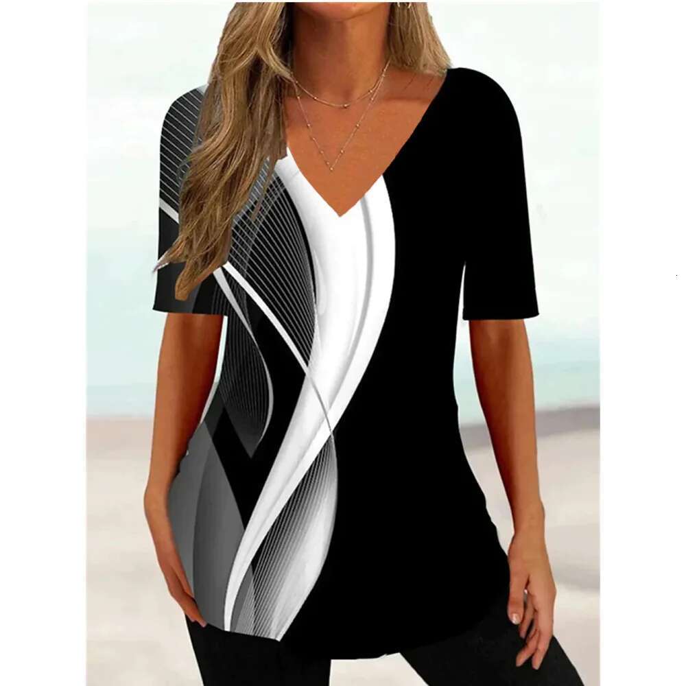 New Women's T Shirt Relaxed Ladies Clothes Blouse V-neck Fashion Short Sleeve Tees Female Oversized Sweatshirt Loose Pullover