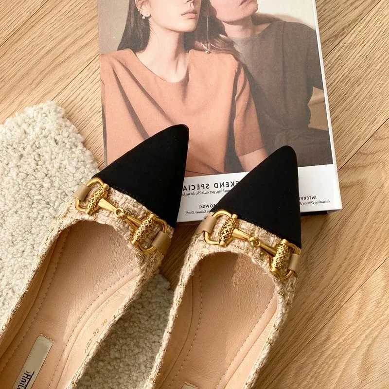 Designer Spring and Autumn New Pointed Toe Single Shoes Shallow Mouth Slip-on Flats Metal Decoration Low-heeled Wens Shoes Y251115