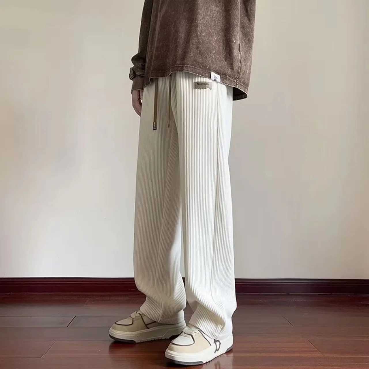 Corduroy Casual Men Loose Wide Leg Sweatpants Textured Straight PantsXJ251114