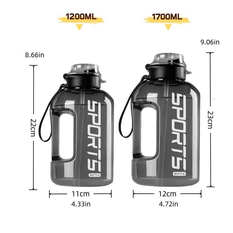 1200ml Large Capacity Sports Water Bottle With Straw Leakproof Plastic Drinking Bottles Outdoor Travel Hiking Gym Jugs BBA FreeW251114