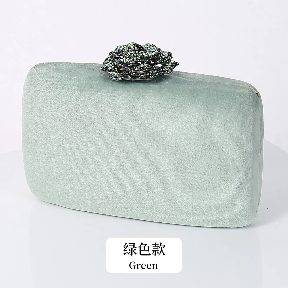 Winter Velvet Clutch Bag Diamond Flower Lock Elegant Evening Bag er Purse Wedding Chain Clutch 250409