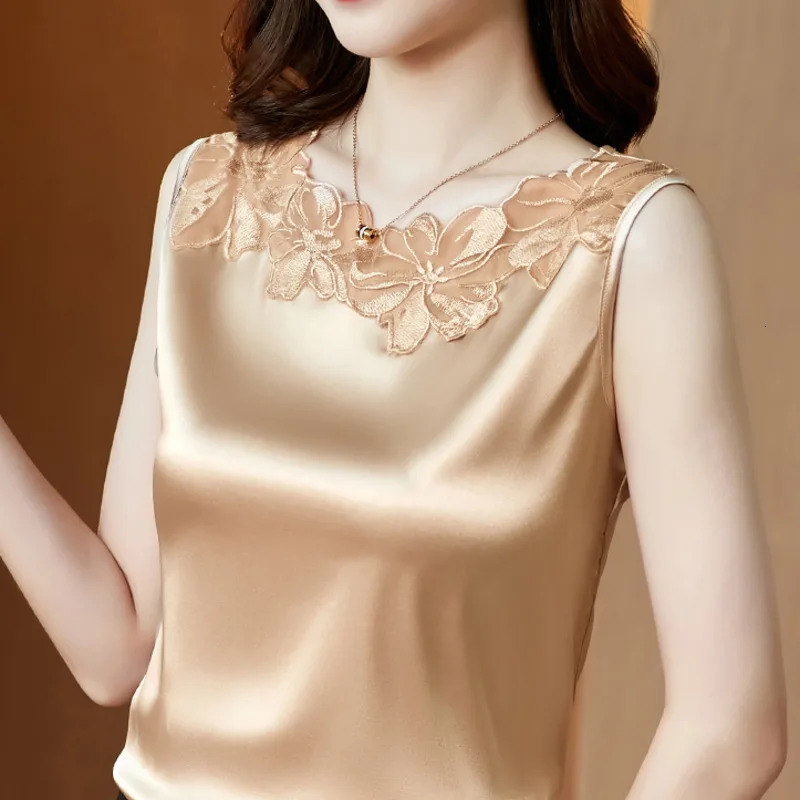 #1212 Summer Tank Top Women Spliced Lace O-neck Hollow Out Office Top Female Sleeveless Elegant Top Woman Outwear Basic Tank Top 250415