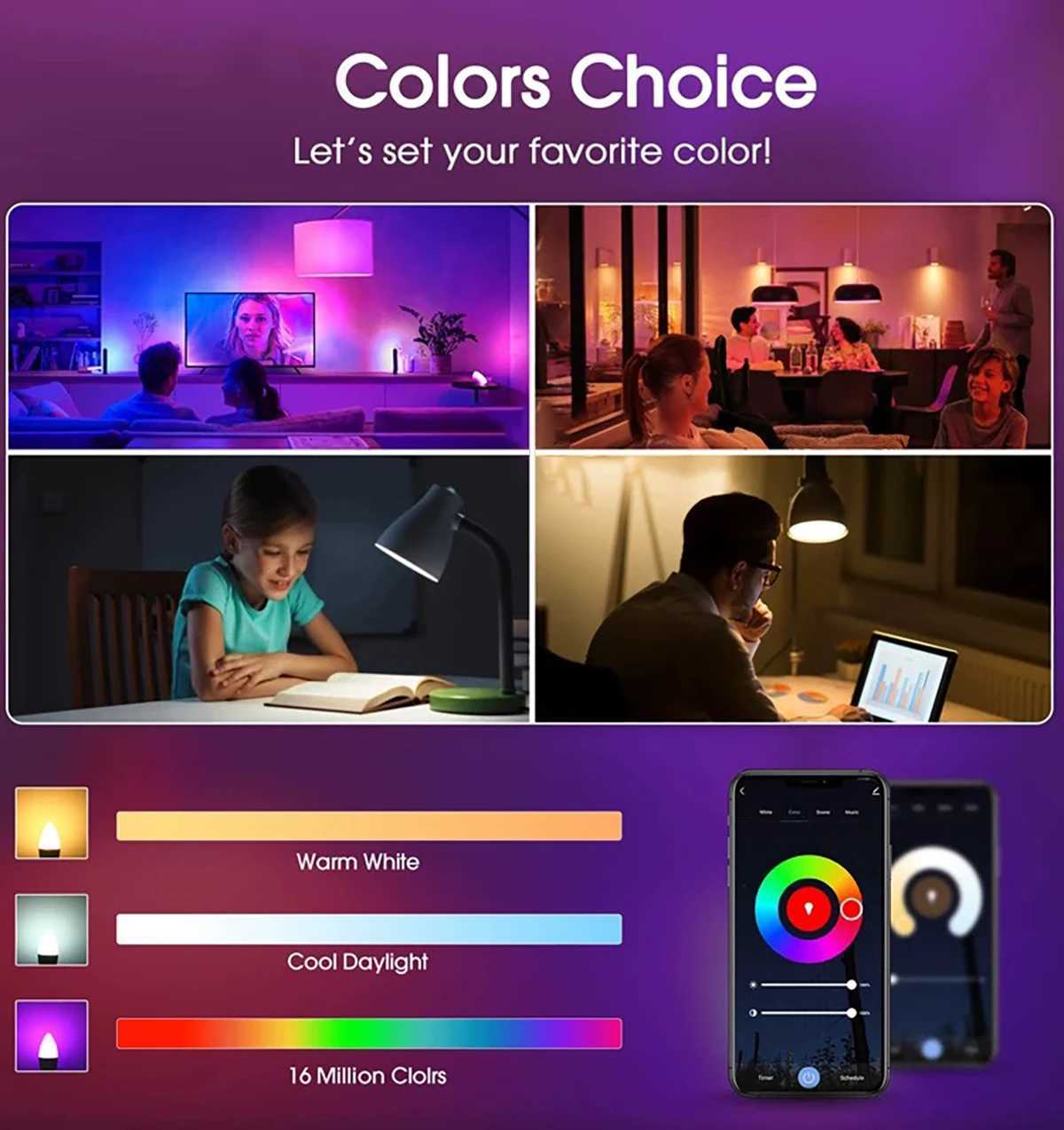 1Pcs Tuya RGB Bulb Smart Spot Dimmable Gu10 E14 E27 Light Wifi Led Magic Lamp 85V-265V APP Control Work With Alexa Google Home C251115