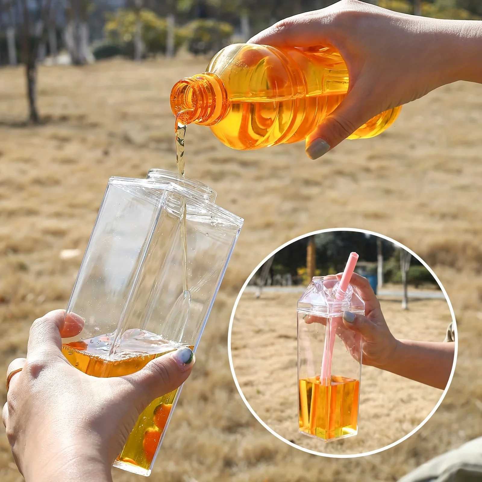 1000ml Clear Milk Bottles Portable Reusable Milk Box Leakproof Carton Water Container for Kitchen Travelling Sports CampingW251114