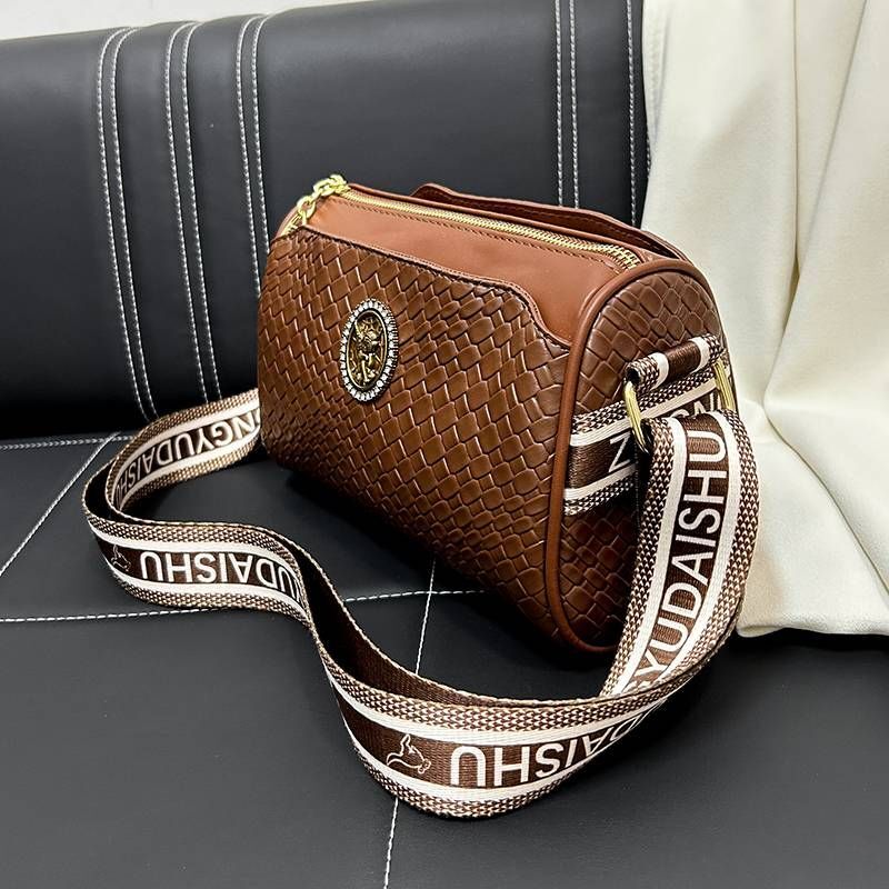 Leather Women's Shoulder Crossbody Pillow Barrel Woven Bag