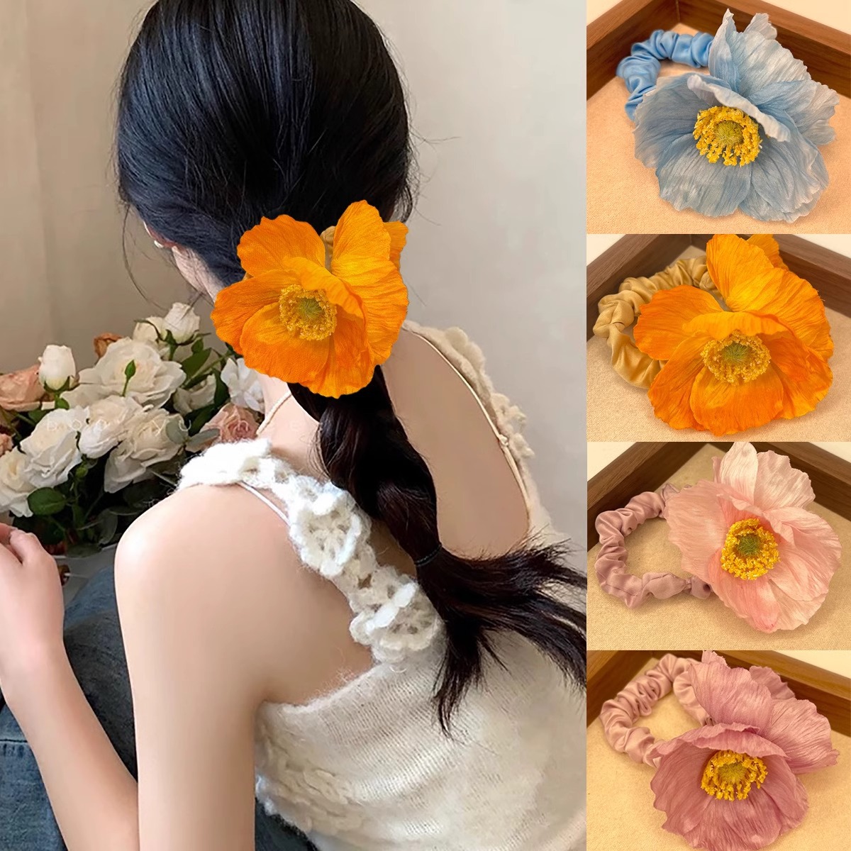Fabric Retro Flower Classic Fashion Ponytail Hair Rope Wholesale Party Hair Decoration Scruchies Gift Hair Pin Accessories