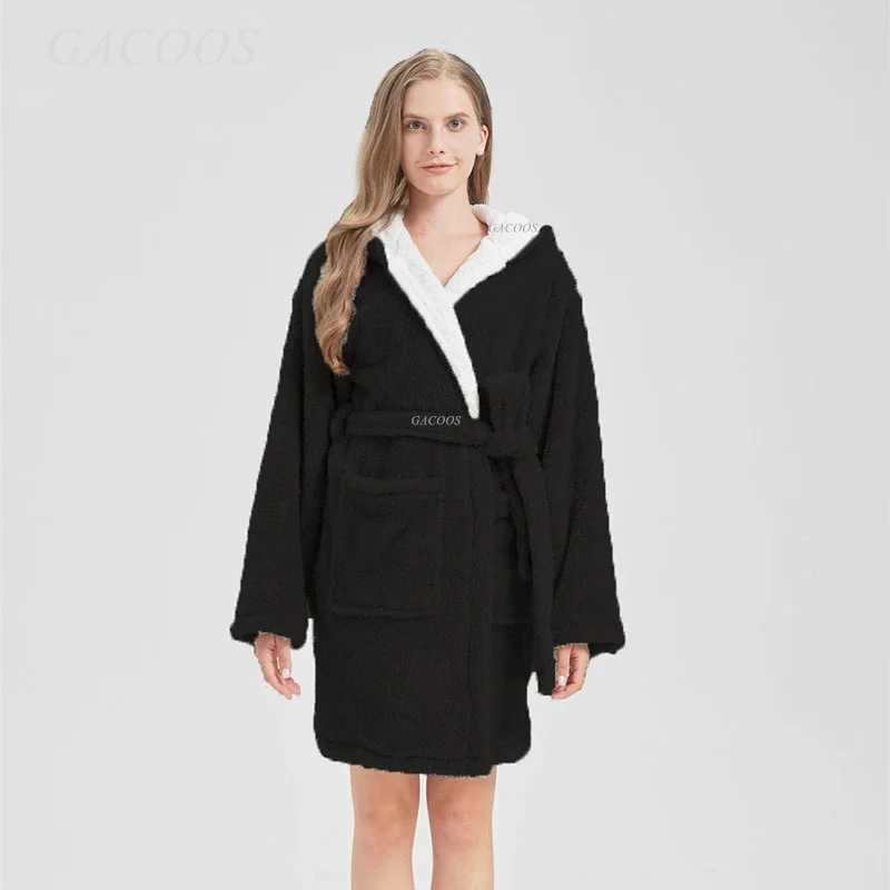Colorful Hooded Robe Women Home Wear Autumn Winter Warm Bathrobe Adults Pajamas Coral Fleece Sleepwear Couples Long Bath Robe C251115