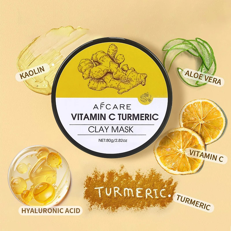 Vitamin C Turmeric Mud Clay Mask Fade Melanin Pigmentation Melasma Dark Spots Dull Skin Refining Pores and Controlling Oil 80g 250414