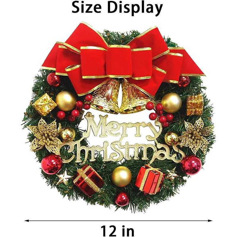 Christmas Wreath Front Door Hanging Ornaments Artificial Wreath Bell Gift Box Bow Stars for Christmas Tree Home Windows DecorM251115