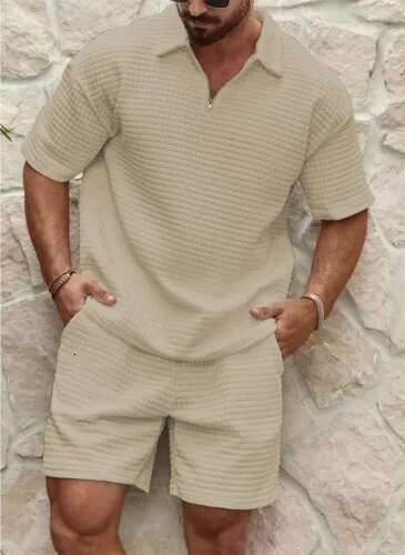 Summer Outfit Mens 2-Piece Set Tracksuit Short Sleeve Shirt and Shorts Sweatsuit