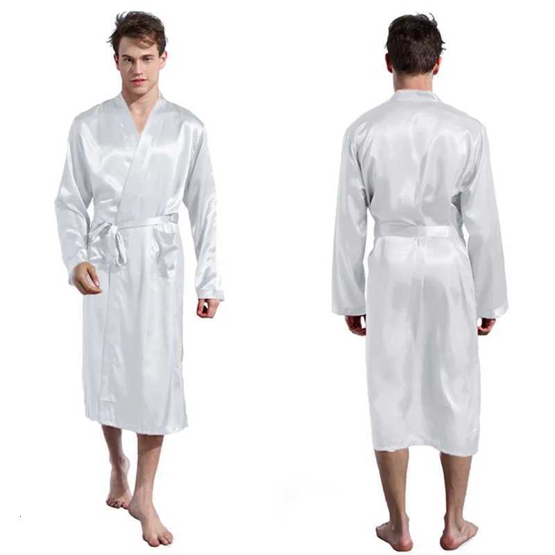 White Solid Color Long Sleeve Chinese Men Rayon Robes Gown New Male Kimono Bathrobe Sleepwear Nightwear Pajamas S M L XL XXL C251115