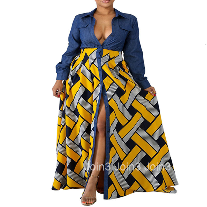 2025 New Womens Dress Denim Woven Striped Printed Large Swing Long Skirt
