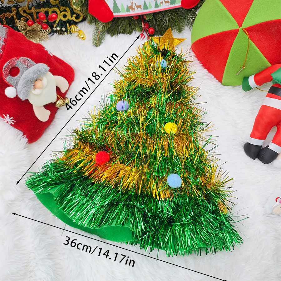 Christmas Tree Hats Fabric Rain Silk Hat for Adults Kids Funny Santa Hat with Tinsel Xmas Holiday Party Costume New Year Decor Y251115