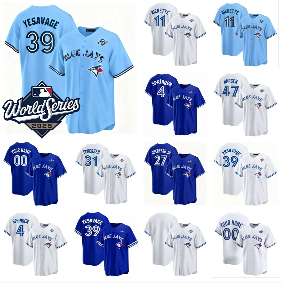 MLB 2025 World Series Toronto Blue''Jays''Baseball Jersey 39 Trey Yesavage 27 Vladimir Guerrero Jr. 4 George Springer 11 Bo Bichette 30 Alejandro Kirk Clement Custom