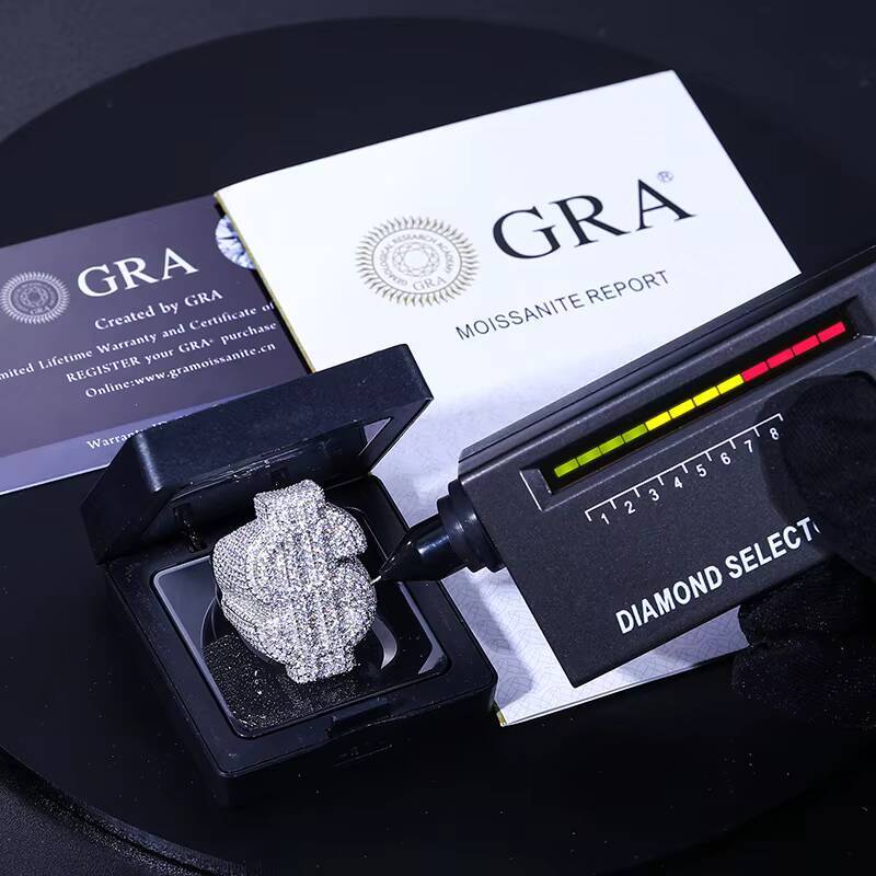 Dropshipping Hip Hop Jewelry White Gold Plated 925 Sterling Silver VVS Moissanite Diamond Iced Out USD Dollar Ring for Men