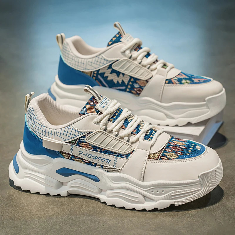 Thick soled spring mens casual white shoes fashion net comfortable mens sports shoes canvas outdoor wear-resistant sports mens shoes 250411