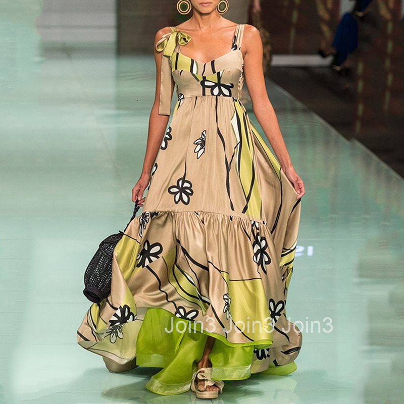 2025 Spring/summer New Printed Bareback Strap Printed Irregular Bohemian Womens Dress for Women