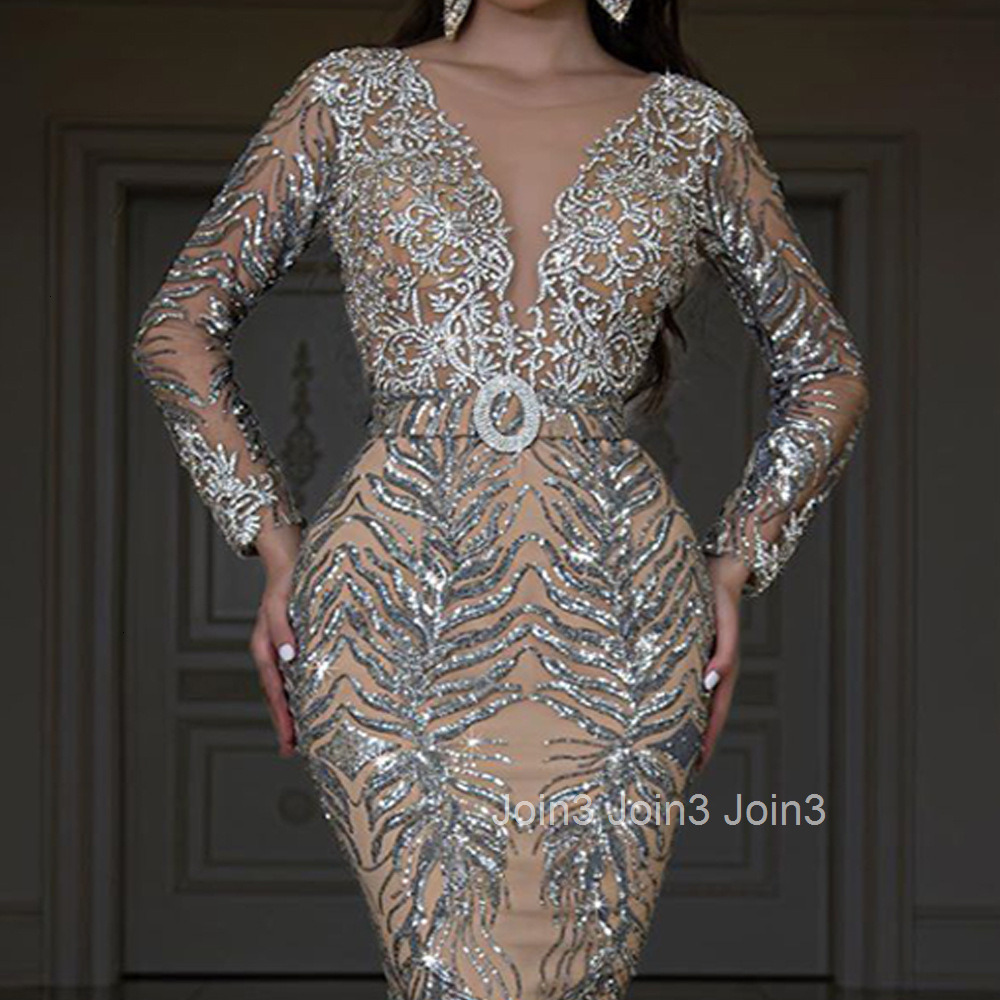 2025 New Womens Dress with Gold Plated Long Sleeves Slimming and Sexy Fishtail Floor Pulling Evening Dress