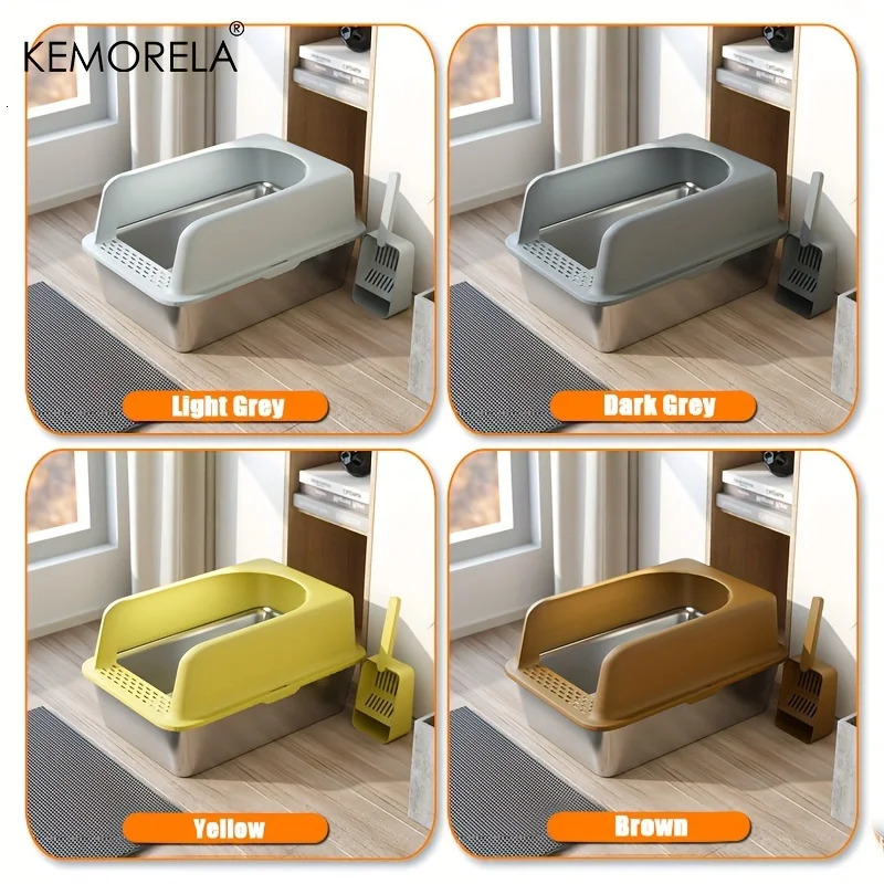 Stainless Steel Litter Box With Litter Mat And Scoop ABS Lid High Side Large Closed Metal Litter Box Suitable For Large Cats 250414