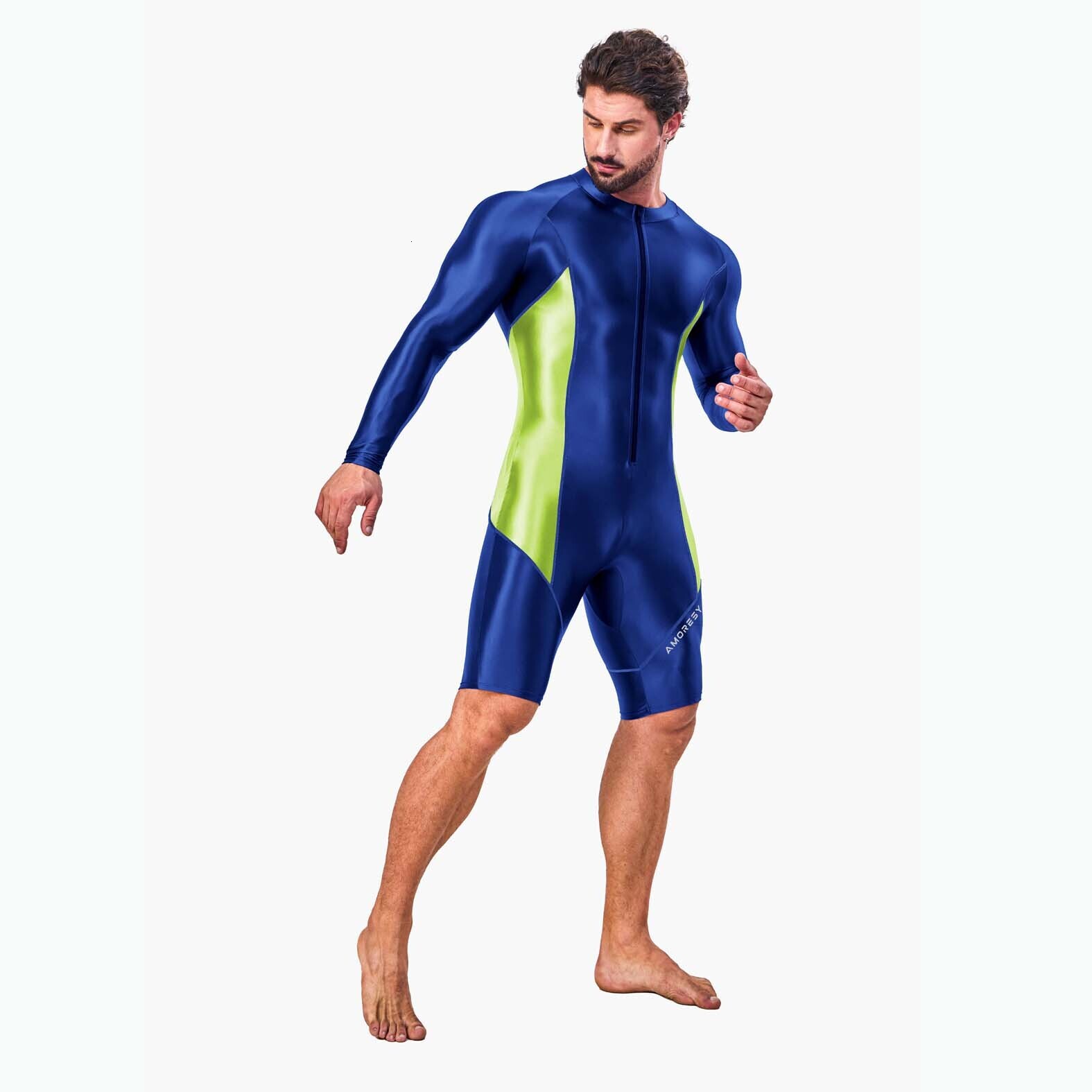 Men's Tracksuits AMORESY Jumpsuits Shiny Glossy Bodysuit Tights Overalls Suits