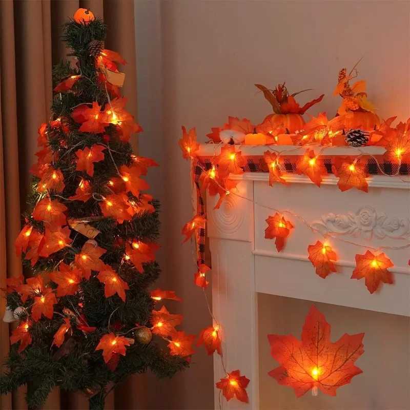 2/3M Christmas Decoration Artificial Maple Leaf Leaves LED Light String Lantern Garland Home Party DIY Decor Halloween New YearM251115