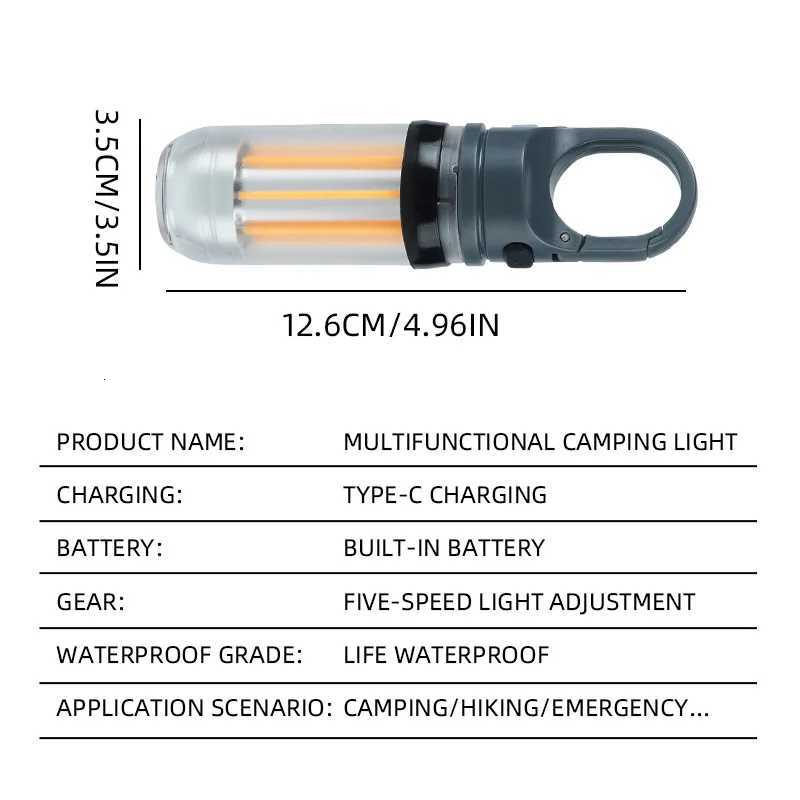 LED Rechargeable Flashlight Camping Lantern 5 Modes Super Bright Portable Hanging Tent Lamp Waterproof Hiking Fishing Outdoor M251115