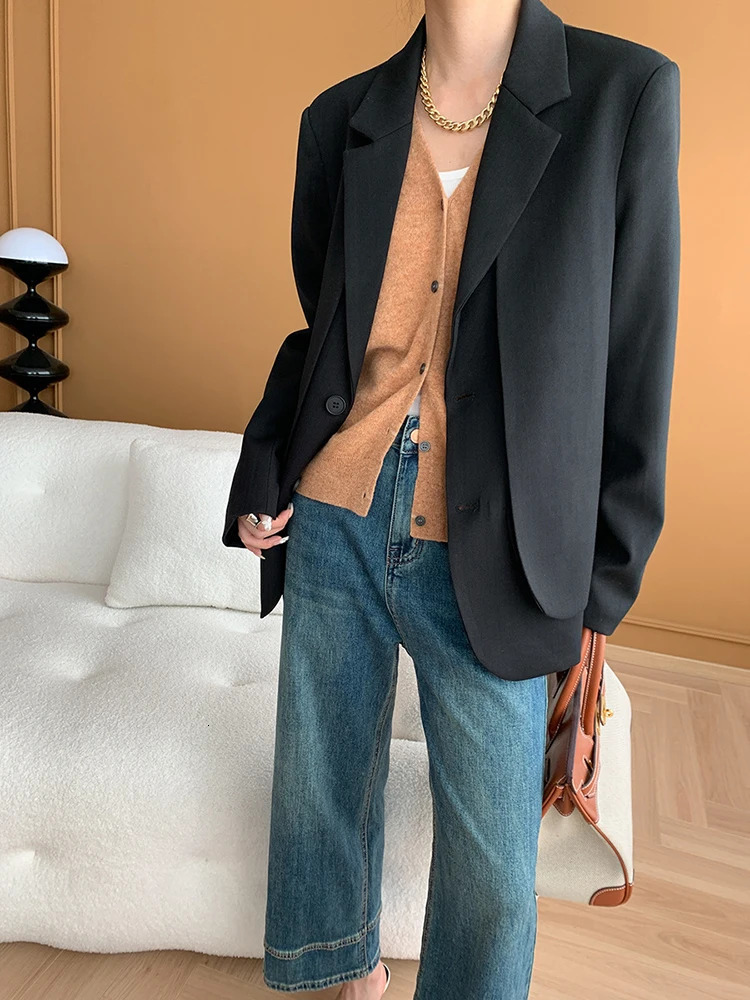 EAM Womens Grey Double Layer Large Size Elegant Jacket Collar Long Sleeve Jacket Fashion Trend Spring and Autumn 1DH6699 250415