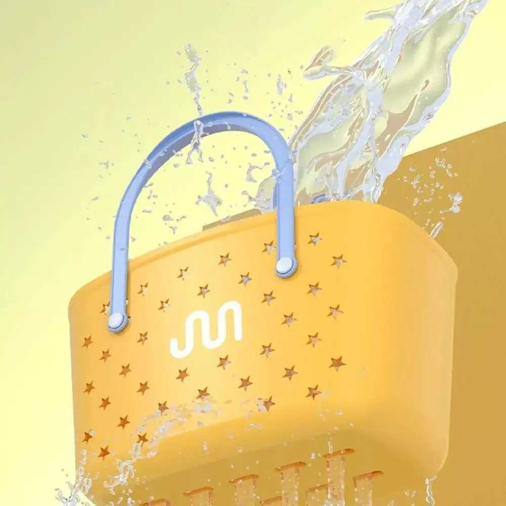Summer Colorful Beach Bag Plastic Waterproof Bathroom Storage Basket Large Capacity DIY Handbag Bathroom Basket W250415