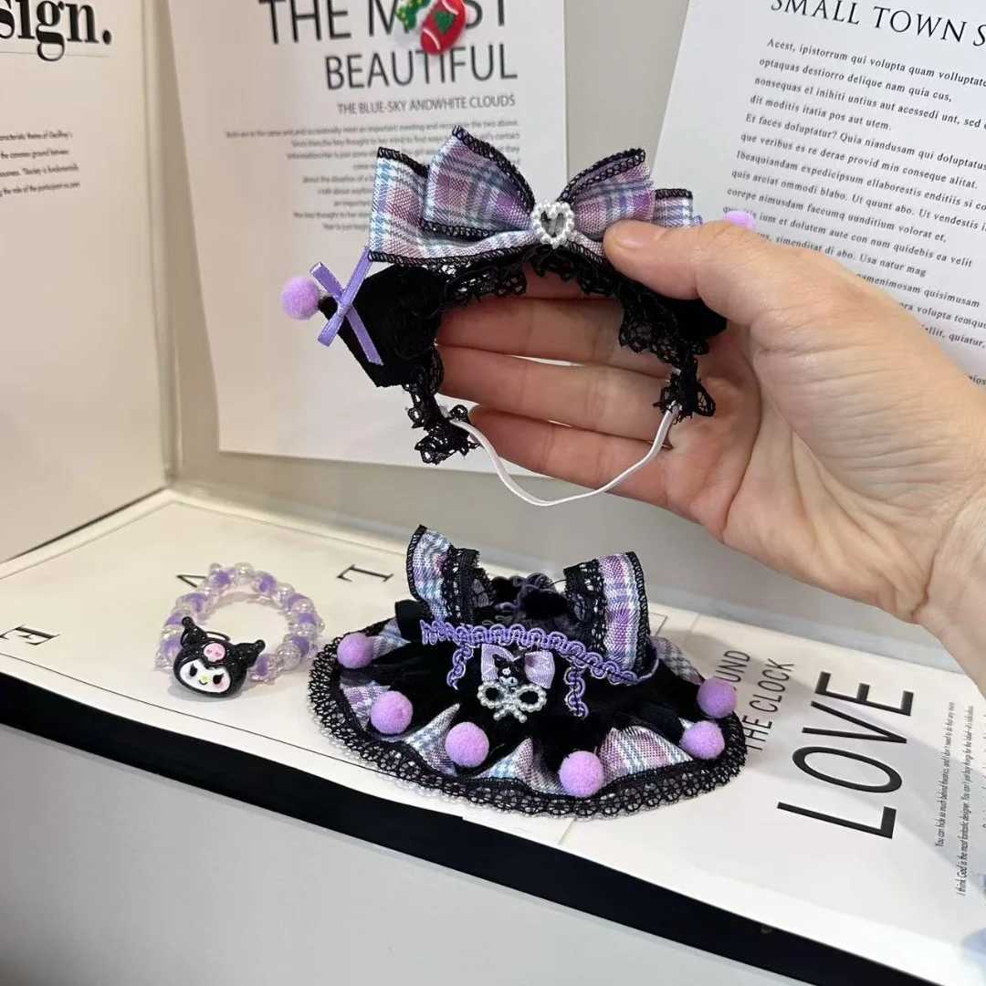 17cm Labubu Doll Clothing Monster Clothing Accessories Clothing DIY Childrens Gift Kuromi Dress Purple Cool Girl Hairband EE22A X250415