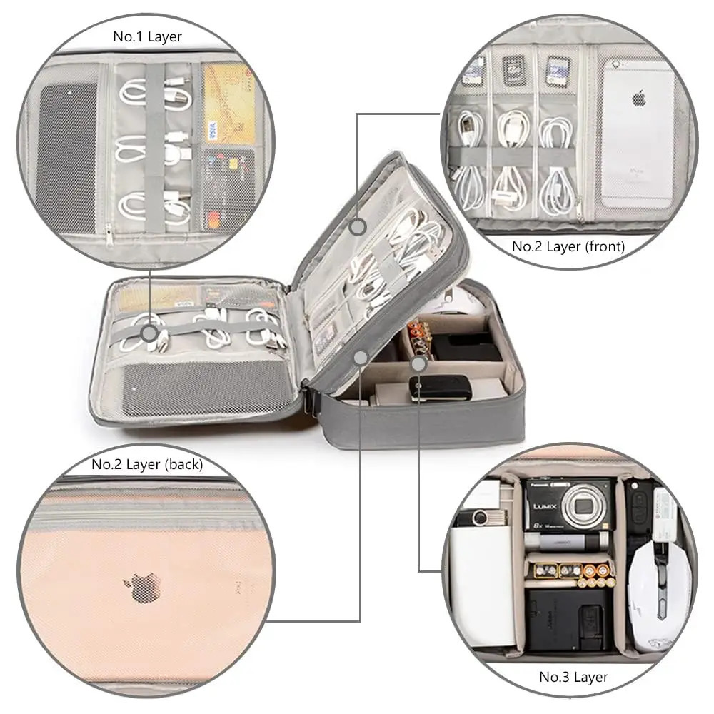 Travel Electronics Organizer Travel Cord Organizer Case Tech Storage Bag Large 3Layers Universal Carry Cable Bag for Phone 250407