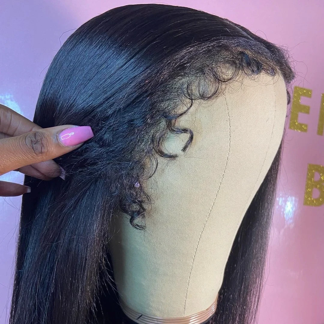 4C Edges Natural Hairline Wig Straight 360 Transparent full Lace Front Human Hair Wigs With Curly Baby Hair Lace Wigs with 4c afro