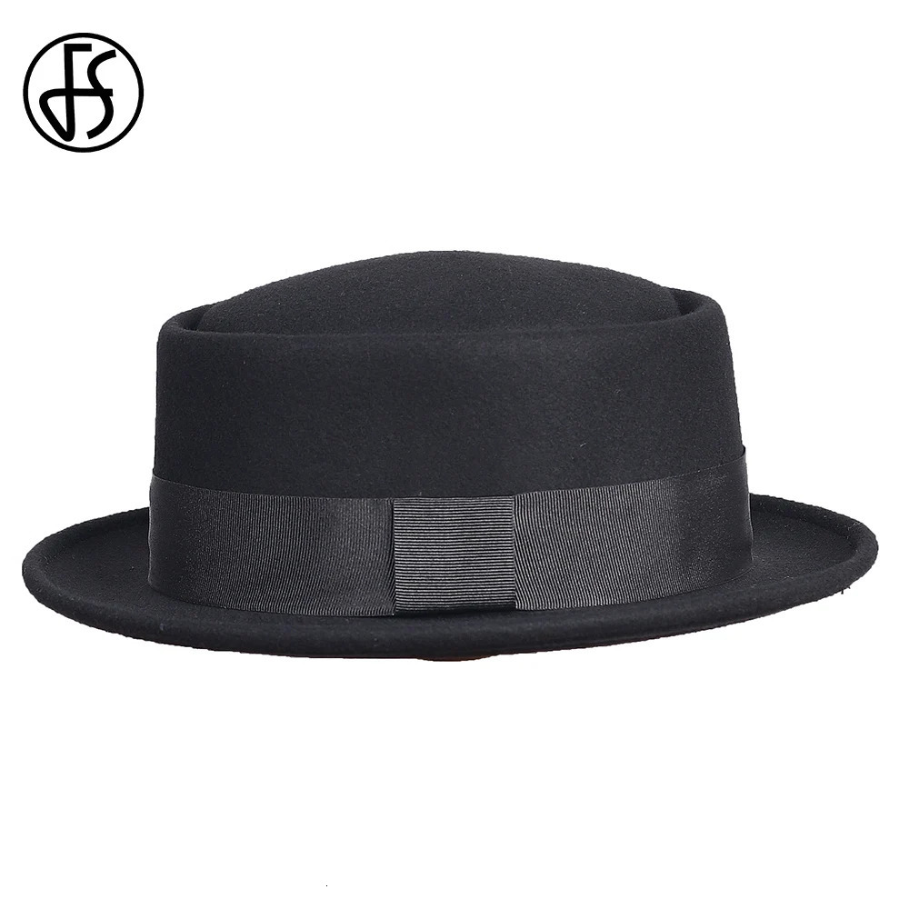 Wool Felt Pork Pie Fedora Hats For Men Women With Ribbon Dome And Flat Brim Fedora Hat Church Jazz Panama Caps Gentlemen Hat 250407