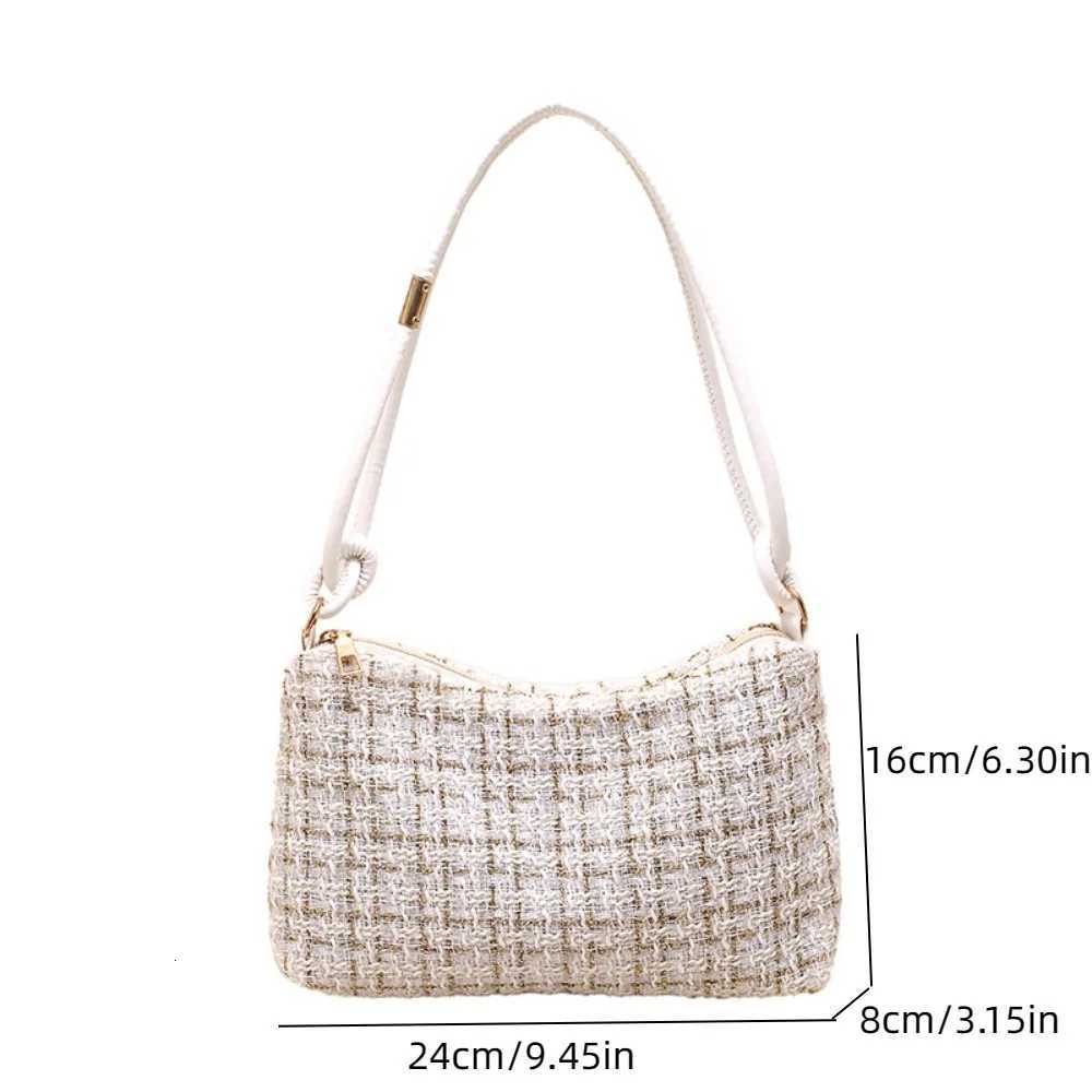 Hobos Woolen Plaid Underarm Bag Dacron Soft New Luxury Designer Handbags Appliques Korean Style Purse Crossbody Bag Party C251115