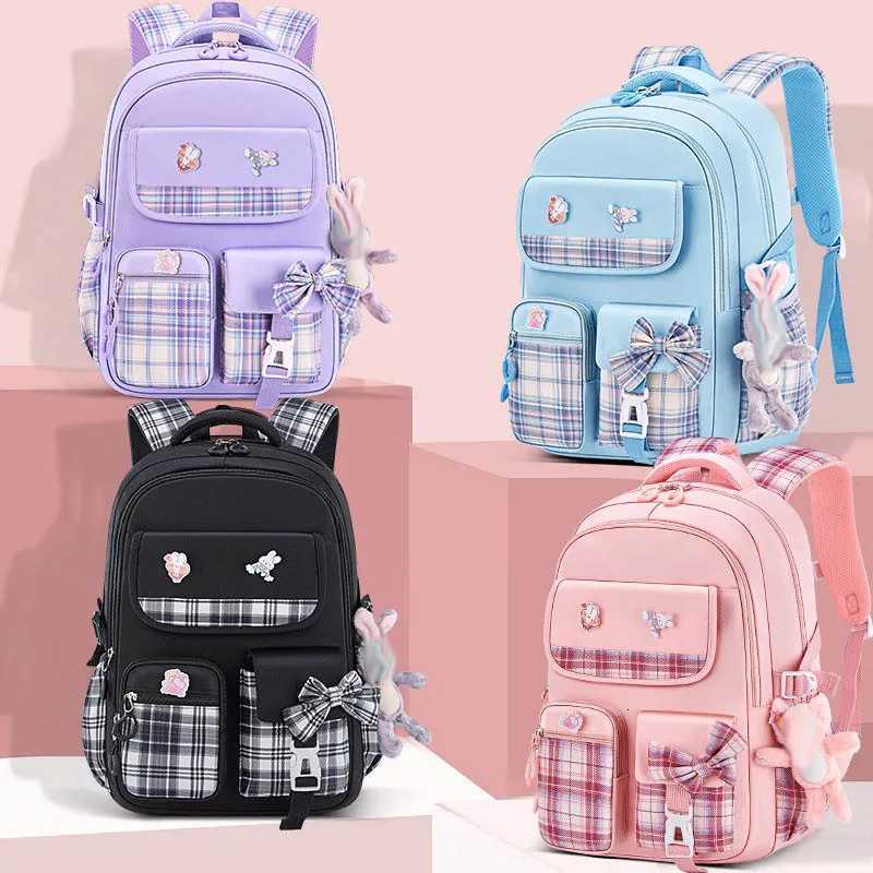 Protecting The Spine Ergonomics Elementary School Students Girls Checkered Backpack Large Capacity Lightweight WaterproofW251114