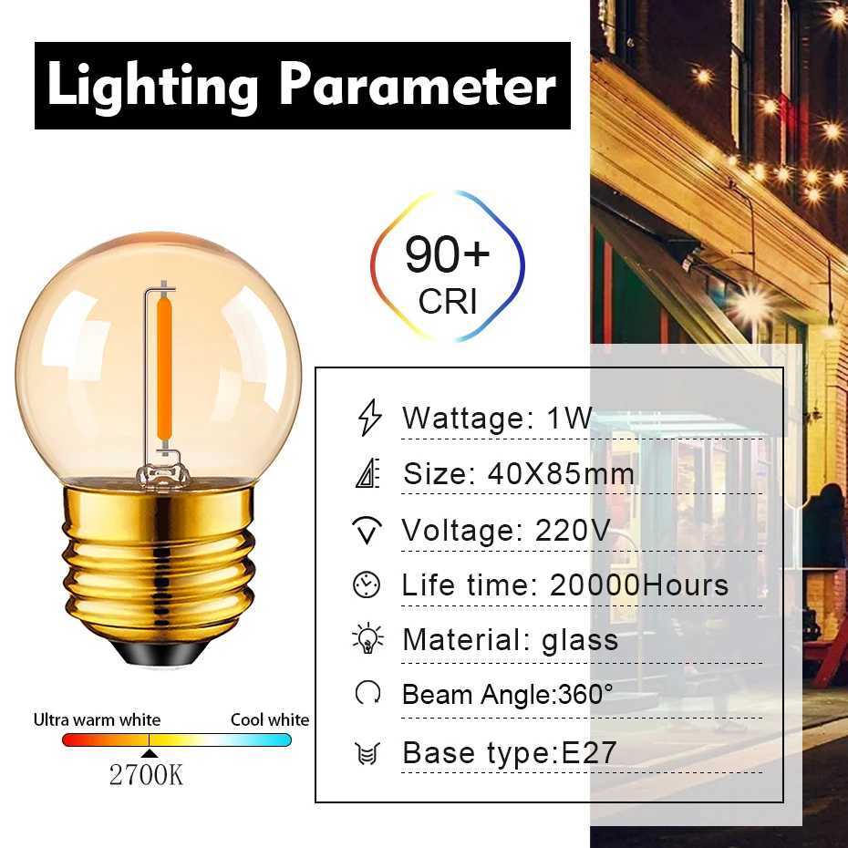 G40 Globe Edison Lamp 1W E27 Base Antique Mini Ball String Light Replacement Bulb Amber Clear Glass Warm White Led Filament Bulb C251115