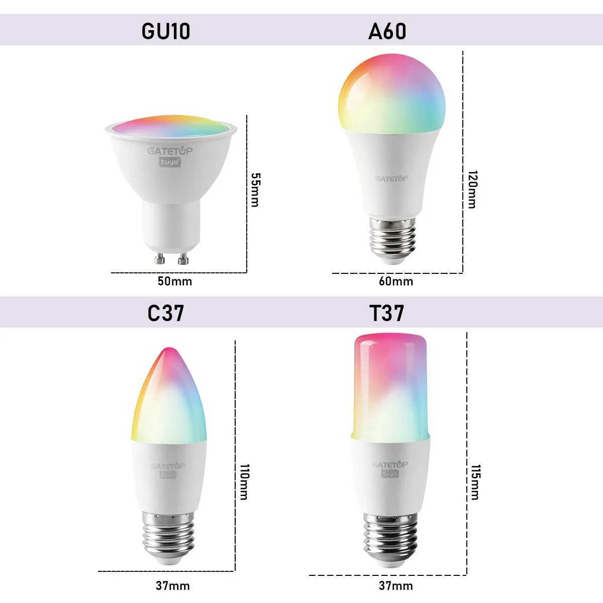 1Pcs Tuya RGB Bulb Smart Spot Dimmable Gu10 E14 E27 Light Wifi Led Magic Lamp 85V-265V APP Control Work With Alexa Google Home C251115