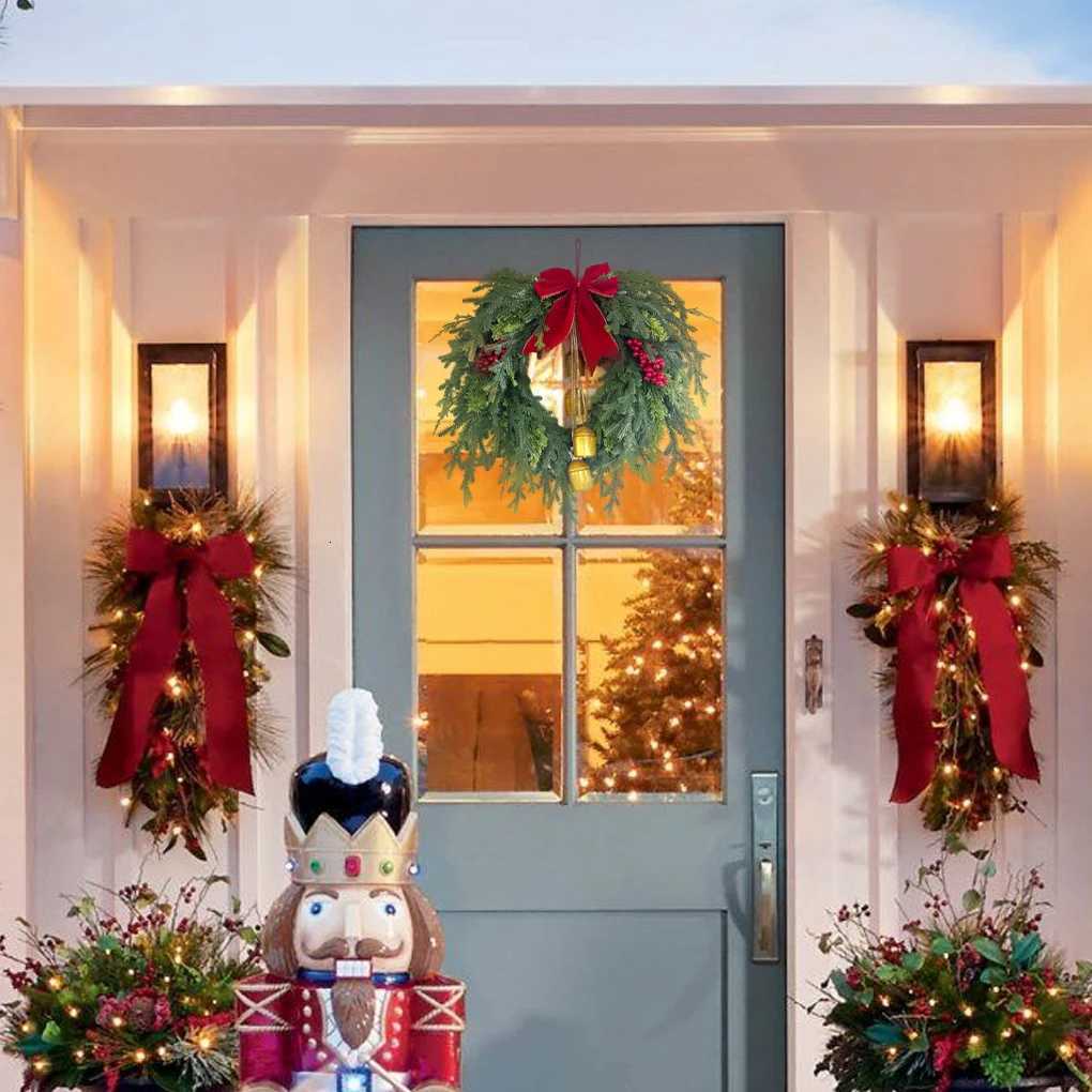 Festive Wreath Holiday Wreath Festive Christmas Pine Wreath with Bell Bow for Front Door Mantel Decor for Holiday for ChristmasM251115