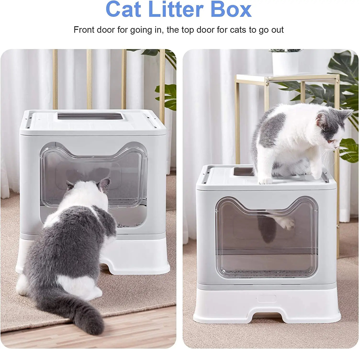 Front Entry Top Exit Cat Litter Tray Box with Scoop and Drawer Foldable Hooded Kitty Pet Toilet Extra Large 250414