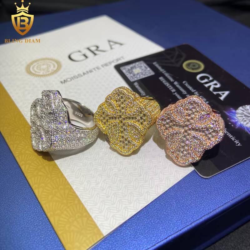 New Design Cross Rings 925 Silver Ring Men HipHop Baguette Cut Moissanite Rings Iced Out Moissanite Ring GRA Pass Diamond Test