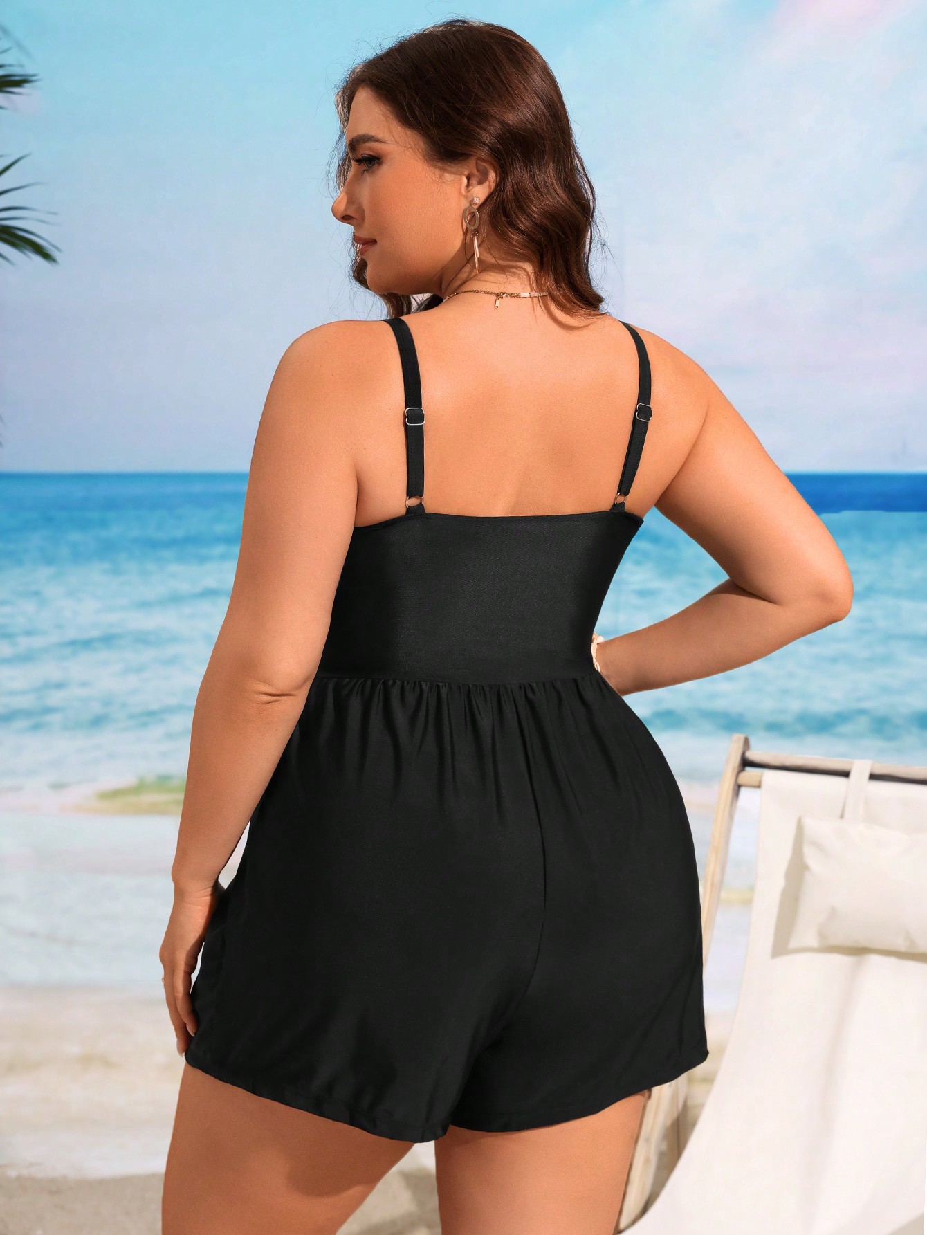 Women 2025 Plus Size Swimsuits with Brief Tankini Bathing Suit Tie Front Ruched Padded Swim Wear with Pockets