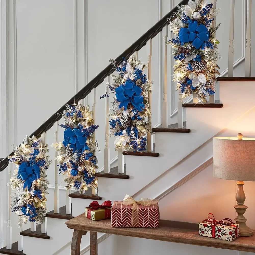 New Christmas LED Artificial Garland Colorful Christmas Wreath With Big Bow Ball Window Front Door Wall Fireplace Staircase DecoM251115