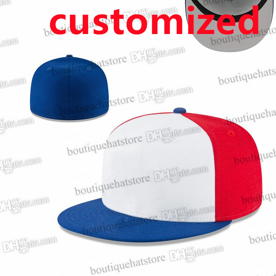 2025 Men's customized Baseball Fitted Hats White Ble Color Letter stitched Sport Designer High Quality Patch on side Full Closed Size Caps Nov28-06 size 7 1/8