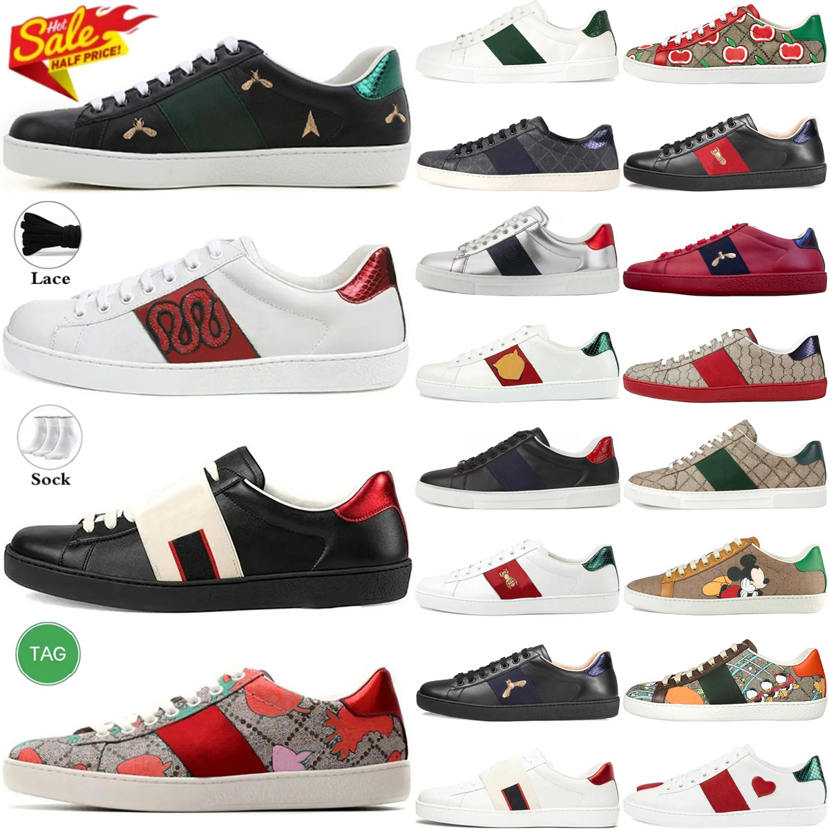 Sneakers shoes Casual Shoes Ace Sneaker Classic Trainers Tiger Bee Snake Shoe Embroidery Designer Men Women Chaussures Genuine Leather l1m2#