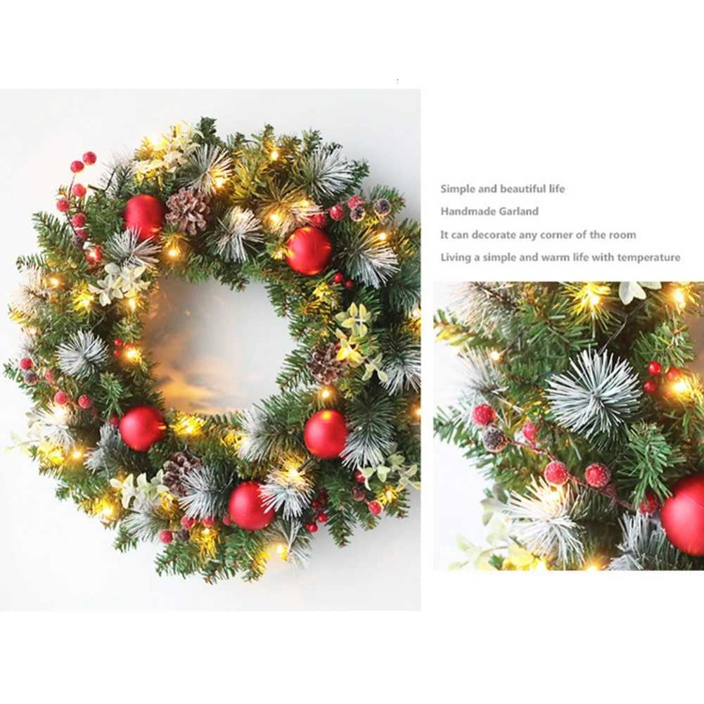 Led Christmas Wreath 40CM Artificial Pinecone Red Berry Garland Hanging Ornaments Front Door Wall Decorations Xmas Tree WreathM251115