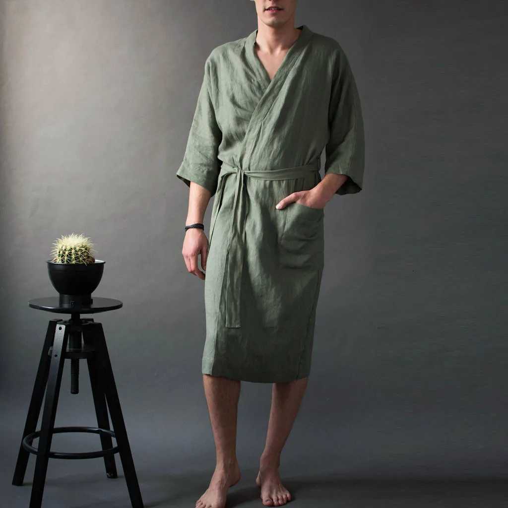 Elegant Solid Bathrobe Gown Robe Comfortable Woven Kimono Sleepwear Casual Three Quarter And Mid-calf Homewear Nightwear C251115