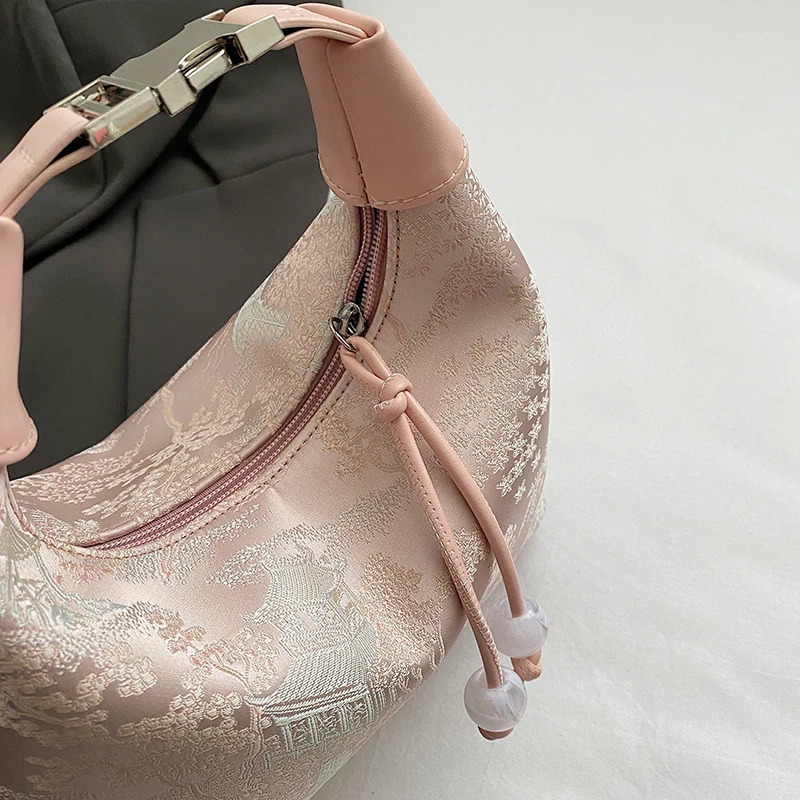 Chinese style womens top handle handbag silk fabric embroidered shoulder cross body bag wallet and handbag 250410