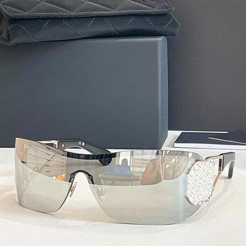 Designer Womens Shield Sunglasses CH9579B Women Mask Sunglasses Crystal Logo Silver Metal Frame 100% UVA UVB Protection Silver Curved Lens Fashion Shield Glasses