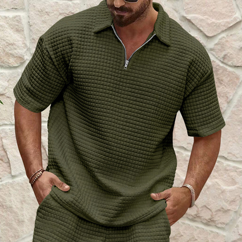 2025 Summer New Polo Shirt for Men's Casual and Comfortable Jacquard Small Square Solid Color Collar Sports Short Sleeve