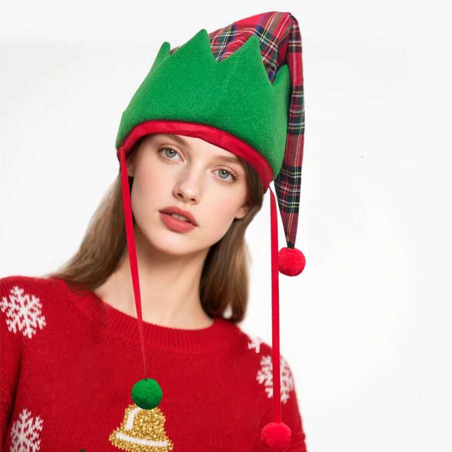 Christmas Hat Party Hat New Year Hat Red and Green Color Block Polyester Material Hat Suitable for Christmas Outfit Hat Y251115